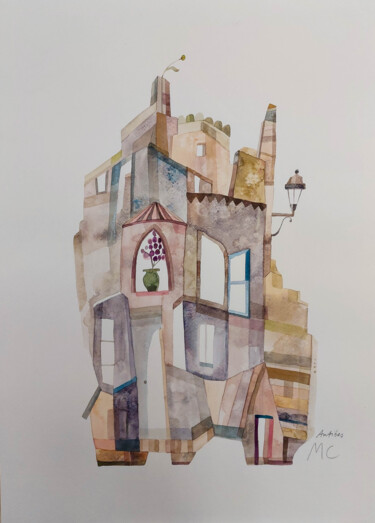 Painting titled "Antibes by the Sea" by Maria C. Bernhardsson, Original Artwork, Watercolor Mounted on Cardboard