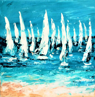 Summer walk Sailing yachts Israel seascape art intuitive pai 绘画 标题为“Summer walk Sailing…” 由Olga Tsyhypko, 原创艺术品, 丙烯 安装在木质担架架上