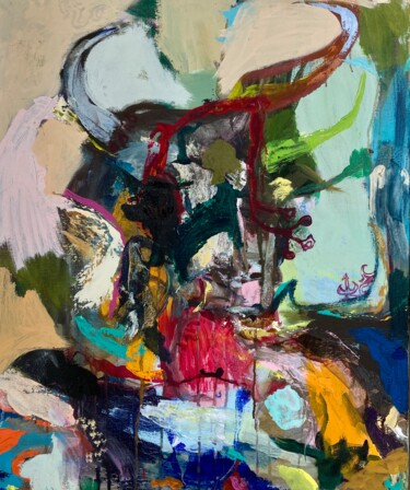Painting titled "Minotaure abstrait" by Gilles Glaçon, Original Artwork, Acrylic Mounted on Wood Stretcher frame