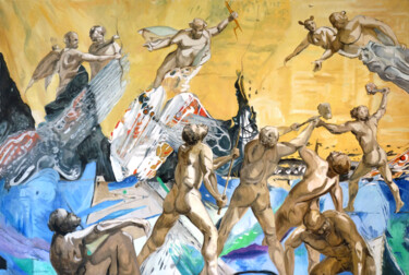 Pittura intitolato "Titanomachie" da Gilles Chambon, Opera d'arte originale, Olio Montato su Telaio per barella in legno