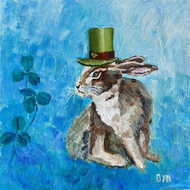 绘画 标题为“Bunny Painting Orig…” 由Olga Mart, 原创艺术品, 油 安装在木板上