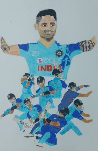 SANGRAM'S FAMOUS SURYA KUMAR YADAV (SKY) OIL PAINTING 绘画 标题为“SANGRAM'S FAMOUS SU…” 由Sangram Bubun, 原创艺术品, 粉彩