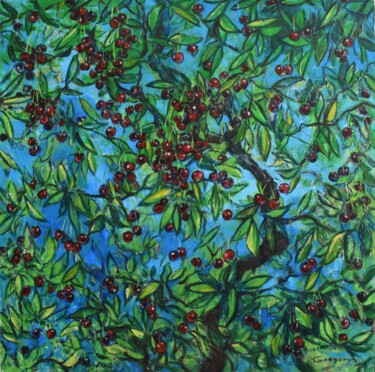 Painting titled "The Cherry Orchard" by Grigorii Zulkarniaev, Original Artwork, Acrylic