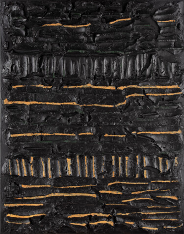 Painting titled "Ocre d'ondes" by Sylvie Mayer, Original Artwork, Pigments Mounted on Wood Stretcher frame
