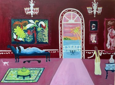 Peinture intitulée "Goa, red drawing ro…" par Michel Testard, Œuvre d'art originale, Acrylique Monté sur Châssis en bois