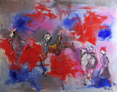 Painting titled "Dame égarée au para…" by Thierry Faure, Original Artwork, Oil Mounted on Wood Stretcher frame