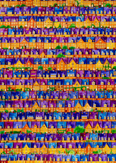 Schilderij getiteld "240 Houses" door Kelley Hudson, Origineel Kunstwerk, Aquarel