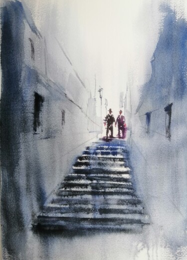 Peinture intitulée "stairs 7" par Giorgio Gosti, Œuvre d'art originale, Aquarelle