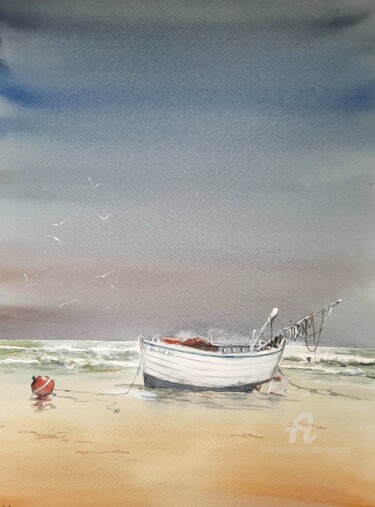 Peinture intitulée "FLOBARD A L'ECHOUAGE" par Alain Devienne, Œuvre d'art originale, Aquarelle