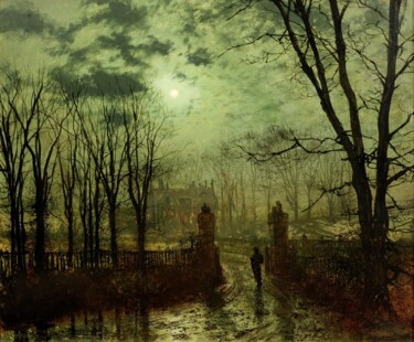 Peinture intitulée "À la porte du parc" par John Atkinson Grimshaw, Œuvre d'art originale, Huile
