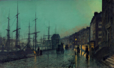 Transport maritime sur la Clyde Peinture intitulée "Transport maritime…" par John Atkinson Grimshaw, Œuvre d'art originale, Huile