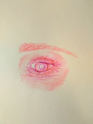 Tekening getiteld "Oeil rose" door Kathia Donaté, Origineel Kunstwerk, Potlood