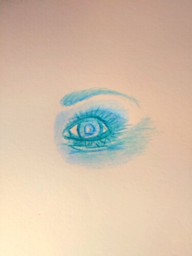 Tekening getiteld "Oeil bleu" door Kathia Donaté, Origineel Kunstwerk, Potlood