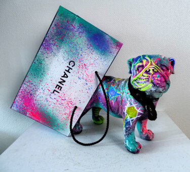Statue Bouledogue Pop Art / Sculpture Bulldog Sac Chanel Sculpture intitulée "Statue Bouledogue P…" par Pvettese, Œuvre d'art originale, Bombe aérosol