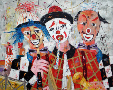 Peinture intitulée "Les trois clowns mu…" par Jean-Pierre Borderie, Œuvre d'art originale, Acrylique