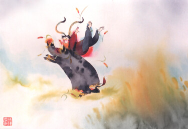 绘画 标题为“The Kid and the Boar” 由林陳 忠勳 (LinChen,Chung-Hsun), 原创艺术品, 墨