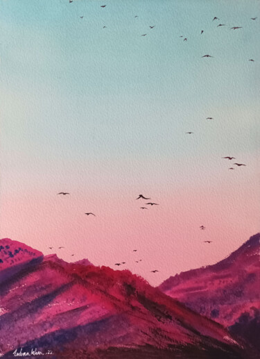 Summit to the Sky 1 Painting titled "Summit to the Sky 1" by Lubna Khan, Original Artwork, Watercolor