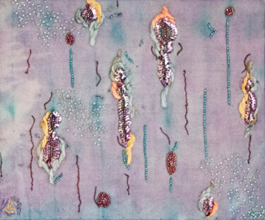 Textile Art με τίτλο "Lichens" από Léa Coutureau, Αυθεντικά έργα τέχνης, Κέντημα Τοποθετήθηκε στο Χαρτόνι