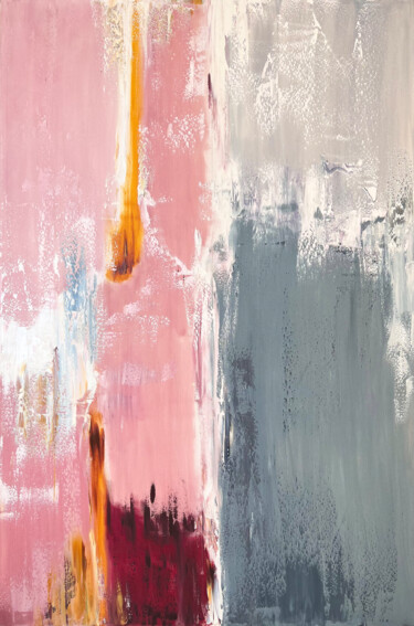 Pink White Gold. Gray Textured Abstract Art. Painting titled "Pink White Gold. Gr…" by Marina Skromova, Original Artwork, Oil Mounted on Wood Stretcher frame