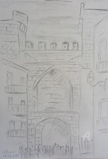 제목이 "Portal de Quart"인 그림 Roberto Urbano로, 원작, 연필
