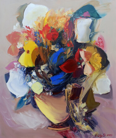 Pintura intitulada "Abstract wild flowe…" por Kamo Atoyan, Obras de arte originais, Óleo Montado em Armação em madeira