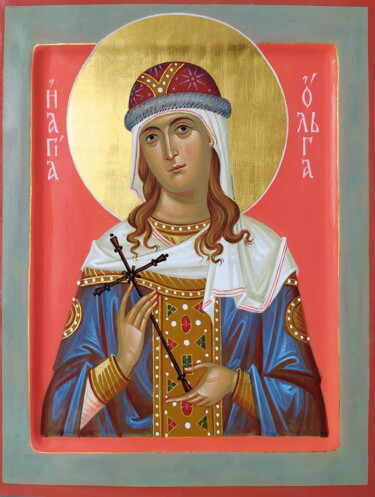 Святая Ольга. икона. Painting titled "Святая Ольга. икона." by Evgenii Seroshtan, Original Artwork, Pigments