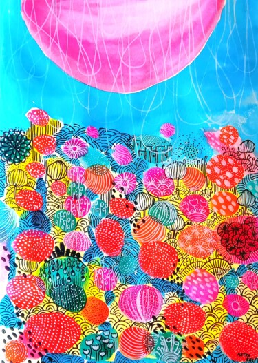 Painting titled "Hello spring No.2" by Metka Gelt, Original Artwork, Ink