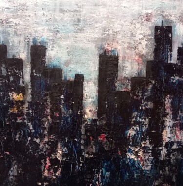 Peinture intitulée "Ville noire" par Patrice Poidevin, Œuvre d'art originale, Huile