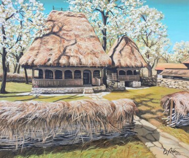 Painting titled "Spring in the count…" by Bogdan Nitescu, Original Artwork, Oil Mounted on Wood Stretcher frame