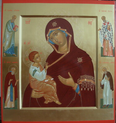 Our Lady with the Saints Painting titled "Our Lady with the S…" by Evgenii Seroshtan, Original Artwork, Pigments