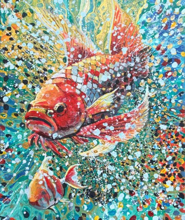 Painting titled "Colorful fish paint…" by Julia Brinkfrau, Original Artwork, Acrylic