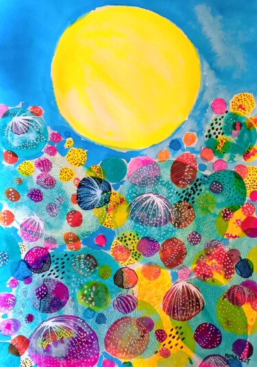 Painting titled "Hello spring No.1" by Metka Gelt, Original Artwork, Ink