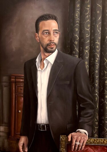 Painting titled "Autoportrait" by Abdelkader Boucetta, Phd, Original Artwork, Oil