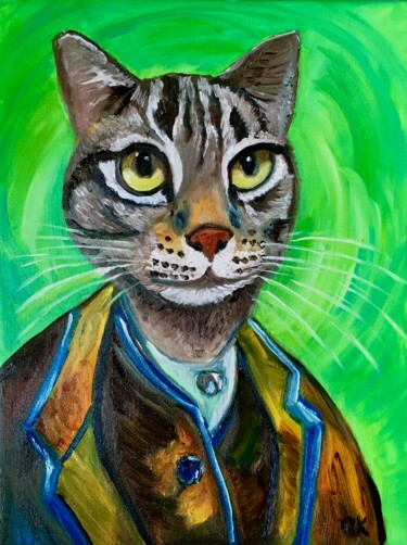 Cat Vincent Van Gogh inspired by His Self-portrait Ζωγραφική με τίτλο "Cat Vincent Van Gog…" από Olga Koval, Αυθεντικά έργα τέχνης, Λάδι Τοποθετήθηκε στο Ξύλινο φορείο σκελετό