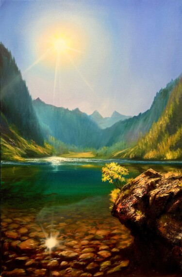 제목이 "Mountain Lake"인 미술작품 Ольга Базанова로, 원작, 기름