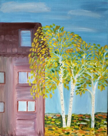 Painting titled "Осенний день." by Irina Voloshina, Original Artwork, Oil Mounted on Wood Stretcher frame