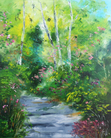 Peinture intitulée "Fraîcheur Forestière" par Axelle Bosler, Œuvre d'art originale, Huile Monté sur Châssis en bois