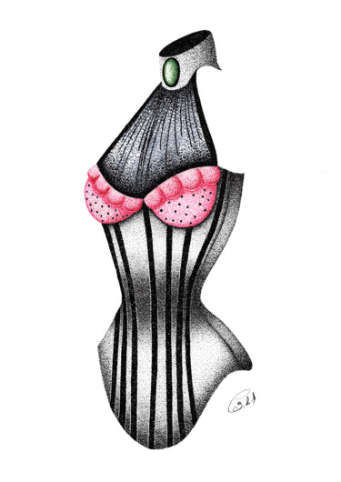 Elégant Corset Zeichnungen mit dem Titel "Elégant Corset" von Audrey Lafolie (Ondine), Original-Kunstwerk, Tinte