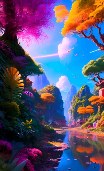 Digital Arts titled "beautiful valley 3" by Mahesh Tolani, Original Artwork, Digital Painting