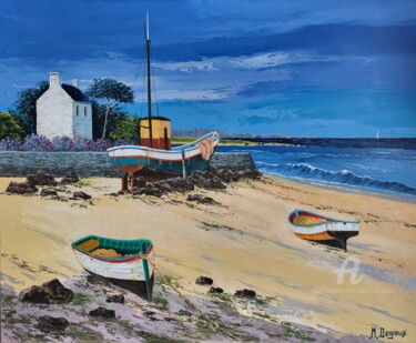 Peinture intitulée "Marée basse golfe d…" par Marc Degieux, Œuvre d'art originale, Huile Monté sur Châssis en bois