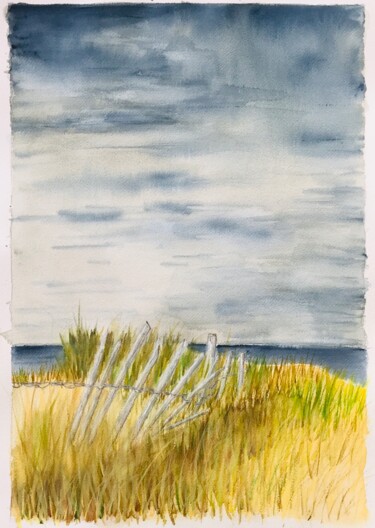 Peinture intitulée "Dunes et ganivelles" par Pierre Charpentier, Œuvre d'art originale, Aquarelle