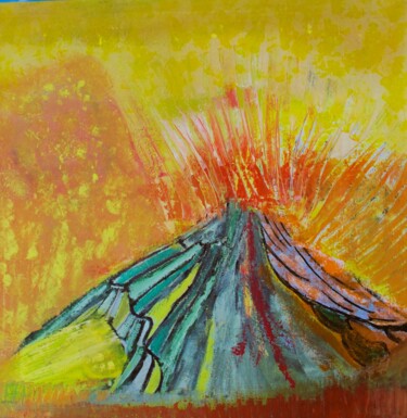 绘画 标题为“Volcan en éruption” 由Guillaume Defins, 原创艺术品, 丙烯 安装在木质担架架上