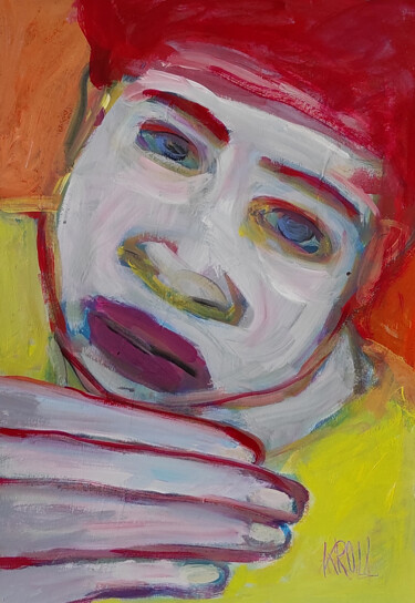 绘画 标题为“Portrait mit Hand” 由Barbara Kroll, 原创艺术品, 丙烯