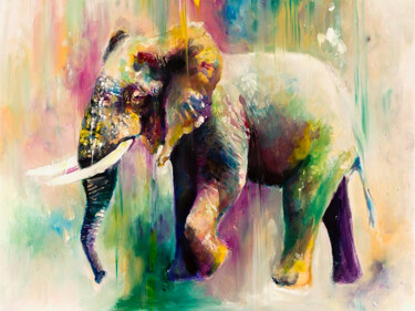 「The Tusker and the…」というタイトルの絵画 Aryawansa Kumarasingheによって, オリジナルのアートワーク, アクリル ウッドストレッチャーフレームにマウント