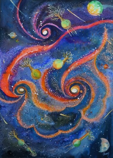 Peinture intitulée "CONNEXION" par Isabelle Zwang, Œuvre d'art originale, Aquarelle