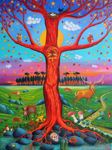 Painting titled "Il était une fois u…" by Fouschy, Original Artwork, Oil Mounted on Wood Stretcher frame