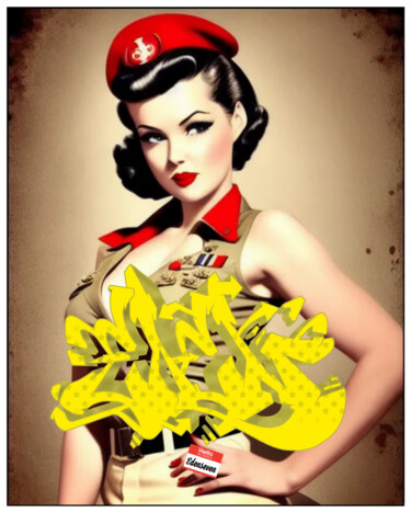 Arts numériques intitulée "Military girl" par Edenseven Graffiti Street Art, Œuvre d'art originale, Peinture numérique Monté…