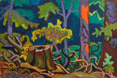 Thickets and a stump. Forest composition Painting titled "Thickets and a stum…" by Mykola Kozlovskyi, Original Artwork, Oil