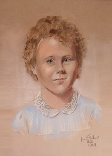 Dessin intitulée "Portrait Fillette" par Henri Eisenberg, Œuvre d'art originale, Pastel Monté sur Carton