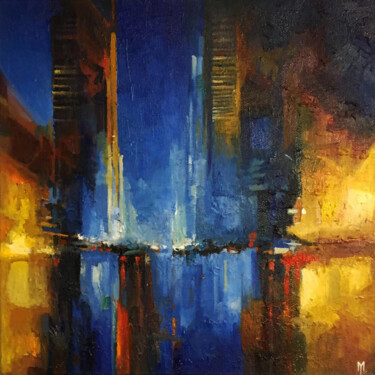 Schilderij getiteld "in a big city" door Yura Matiyashchuk, Origineel Kunstwerk, Olie